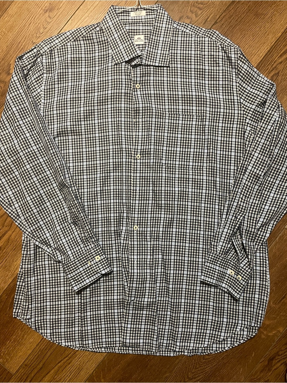 Peter Millar Navy & Light Blue Check Long Sleeve Button-Down Shirt